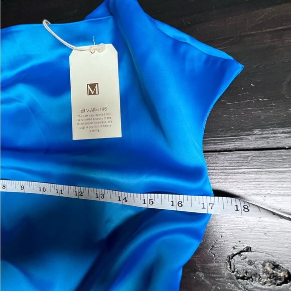 Chic Blue Satin Midi Dress - Picture 10 of 12